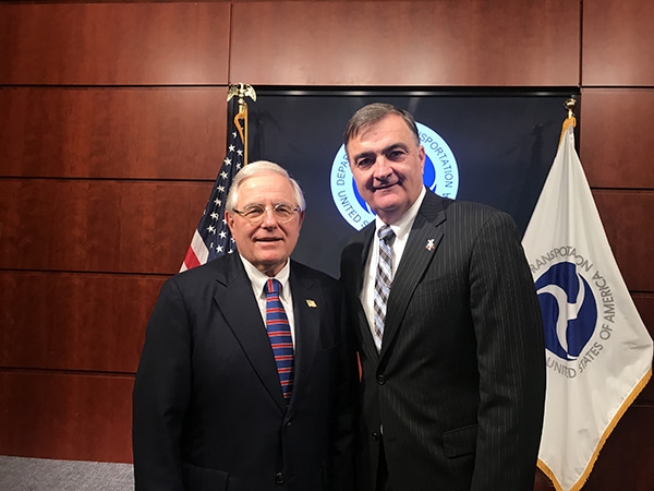 New FRA Administrator Ron Batory, left, and SMART Transportation Division National Legislative Director John Risch pose Feb. 28 after Batory's swearing-in ceremony.
