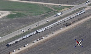 This aerial view provided by the Kansas Highway Patrol in March 2016 shows derailed cars from the Southwest Chief.