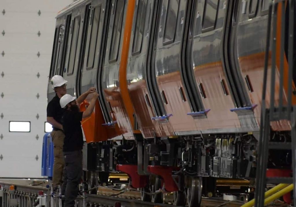 SMART members work to manufacture electric public transportation vehicles at BYD in Los Angeles, an example of the green union jobs SMART is pursuing.