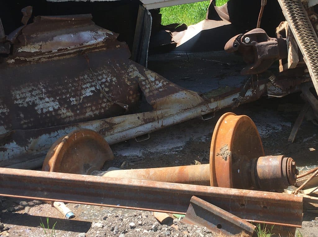 The wreckage of a Norfolk Southern train wreck is shown in 2021 in Amherst, Ohio.
